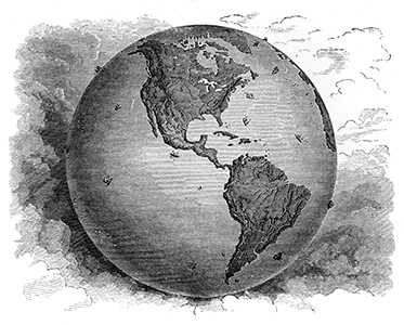 Illustration en noir et blanc d'une la terre