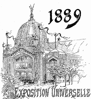 Affiche de l'Exposition universelle Paris 1889 - hall principal, entrée en illustration