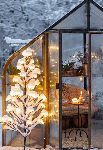 Un beau jardin en hiver avec une serre